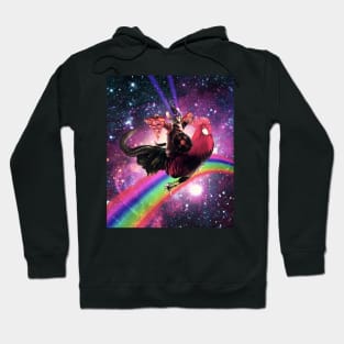 Lazer Warrior Space Cat Riding Chicken With Pizza Hoodie